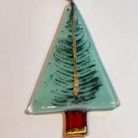 Fused Glass Teal Tree Decoration with Fern Leaf Print thumbnail