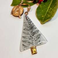 Fused Glass White Tree Decoration with Fern Leaf Print thumbnail