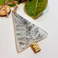 Fused Glass White Tree Decoration with Fern Leaf Print thumbnail