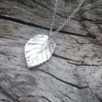Solid Fine Silver Beech Leaf Necklace thumbnail