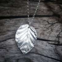 Solid Fine Silver Beech Leaf Necklace thumbnail