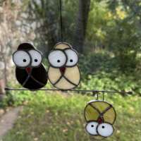 Three Crazy Owls Suncatcher Black, Cream and Green thumbnail