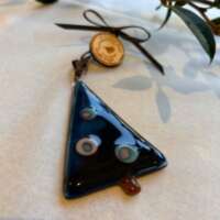 Fused Glass Blue Christmas Tree Decoration with Retro Dots thumbnail