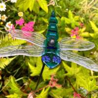 Fused Glass Turquoise Blue Dragonfly Garden Stake thumbnail