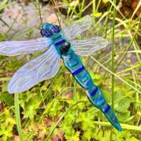 Fused Glass Turquoise Blue Dragonfly Garden Stake thumbnail