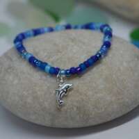 Blue Stretch Beaded Bracelet with Dolphin Charm thumbnail