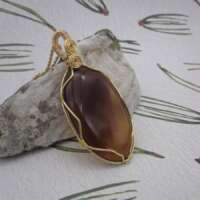 Brown Onyx Gold Plated Wire Wrapped Pendant thumbnail