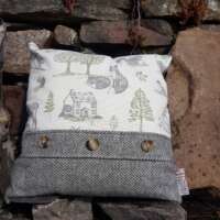 Grey Harris Tweed Cushion with Woodland Panel thumbnail
