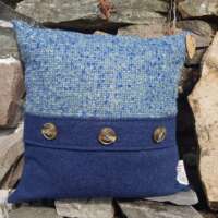 Blue Harris Tweed Cushion with Blue Bouclé Panel thumbnail