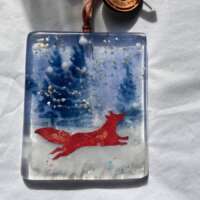 Fused Glass Winter Copper Fox Decoration thumbnail