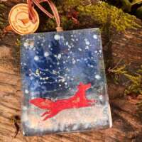 Fused Glass Winter Copper Fox Decoration thumbnail