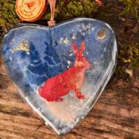 Fused Glass Winter Copper Hare Decoration thumbnail