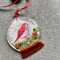 Fused Glass Copper Robin Snow Globe thumbnail
