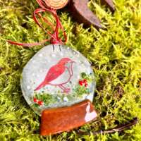 Fused Glass Copper Robin Snow Globe thumbnail