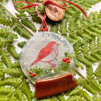 Fused Glass Copper Robin Snow Globe thumbnail