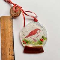 Fused Glass Copper Robin Snow Globe thumbnail