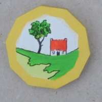 Cottage and Tree with Yellow Rim Brooch thumbnail