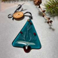 Fused Glass Emerald Green Christmas Tree Decoration thumbnail