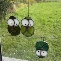 Three Green Crazy Owls Suncatcher thumbnail