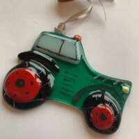 Fused Glass Red and Green Tractor Decoration thumbnail