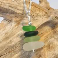 Green Sea Glass Stacker Sterling Silver Necklace thumbnail