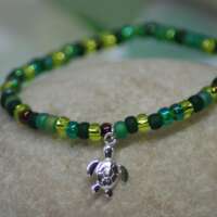 Green Stretch Beaded Bracelet with Turtle Charm thumbnail