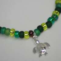 Green Stretch Beaded Bracelet with Turtle Charm thumbnail