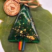 Fused Glass Green Tree Decoration with Rainbow Trunk thumbnail