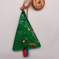 Fused Glass Green Tree Decoration with Rainbow Trunk thumbnail