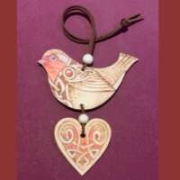 Pyrography Robin and Heart Ornament thumbnail