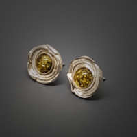 Green Amber in a Nest of Silver Earrings thumbnail