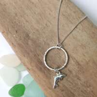 Sterling Silver Hoop Pendant with Dolphin Charm thumbnail