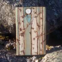 Fire Drawn Moonlit Birch Trees on Wood thumbnail