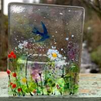 Fused Glass Wildflower and Swallows Candle Holder thumbnail
