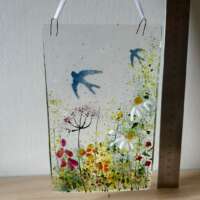 Fused Glass Meadow with Swallows Hanger thumbnail