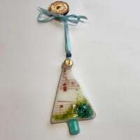 Fused Glass Tree Decoration with Music Decal and Forget me Nots thumbnail