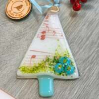 Fused Glass Tree Decoration with Music Decal and Forget me Nots thumbnail