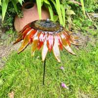 Fused Glass Golden Orange Sunflower Garden Stake thumbnail