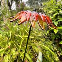 Fused Glass Golden Orange Sunflower Garden Stake thumbnail