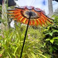 Fused Glass Golden Orange Sunflower Garden Stake thumbnail