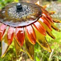 Fused Glass Golden Orange Sunflower Garden Stake thumbnail