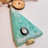 Fused Glass Tree Decoration with Little Penguin thumbnail