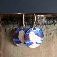 Snowy Owl Dinky Drop Disc Earrings thumbnail