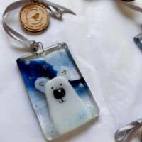 Fused Glass Polar Bear Snow Decoration thumbnail