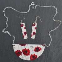 Poppies on White Pendant & Earrings thumbnail