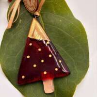 Fused Glass Red and Gold Tree Decoration thumbnail