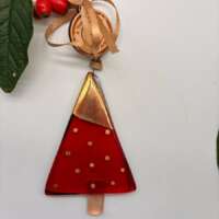 Fused Glass Red and Gold Tree Decoration thumbnail