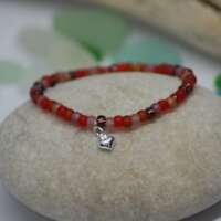 Red Stretch Beaded Bracelet with Heart Charm thumbnail
