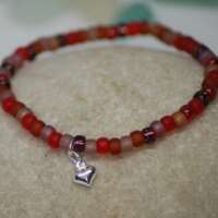Red Stretch Beaded Bracelet with Heart Charm thumbnail