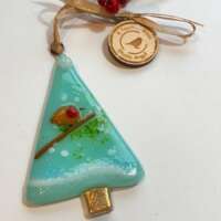 Fused Glass Tree Decoration with Little Robin in Snow thumbnail